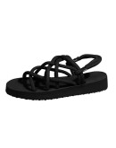 Large Size Women Sandals  Summer Flat Women's Shoes Black Hemp Rope Set Foot Beach Sandals Outdoor All-match Casual Slippers