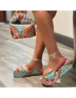 Wedge Heels Flip Flops Women Slippers Print Summer Thick Bottom Sandals Platform Slippers Soft Shoes Non-Slip Beach Slides