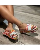 Wedge Heels Flip Flops Women Slippers Print Summer Thick Bottom Sandals Platform Slippers Soft Shoes Non-Slip Beach Slides