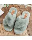  Women Warm Fluffy Slippers Cozy Faux Fur Cross Indoor Floor Slides Flat Soft Furry Ladies Female Celebrities Flip Flops