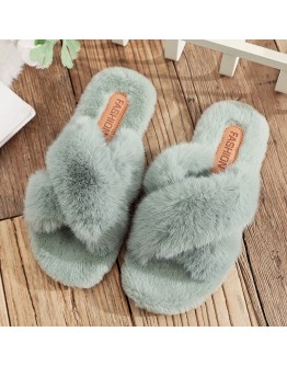  Women Warm Fluffy Slippers Cozy Faux Fur Cross Indoor Floor Slides Flat Soft Furry Ladies Female Celebrities Flip Flops