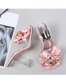 Transparent Slippers for Women's  Summer  Pink Butterfly-knot Designer Sandals Clear Heels Large Size 46 Female Shoes