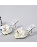 Transparent Slippers for Women's  Summer  Pink Butterfly-knot Designer Sandals Clear Heels Large Size 46 Female Shoes