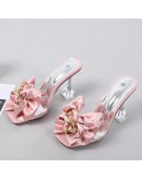 Transparent Slippers for Women's  Summer  Pink Butterfly-knot Designer Sandals Clear Heels Large Size 46 Female Shoes