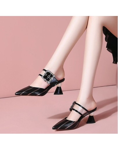 2023 Summer High-heeled Waterproof Platform Women Sandals and Slippers Thick-heeled Bright Leather Solid Color Casual Shoes