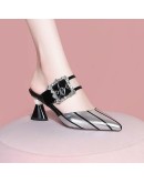 2023 Summer High-heeled Waterproof Platform Women Sandals and Slippers Thick-heeled Bright Leather Solid Color Casual Shoes