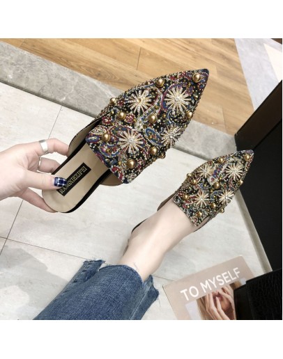   Women Mules Ladies Summer Rivet Pearl Tip Slippers Low Heels Flats Casual Shoes Woman Flip Flops Sexy Spring/Summer