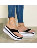 Women's Summer Rhinestone Sandals Slippers Female Platform Open Toes Sexy Wedge Flip Flops Buckle Strap Flat Square Heel Slides