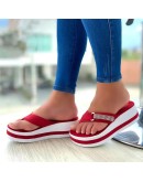 Women's Summer Rhinestone Sandals Slippers Female Platform Open Toes Sexy Wedge Flip Flops Buckle Strap Flat Square Heel Slides