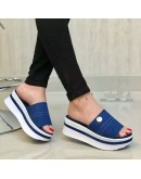 Women's Summer Rhinestone Sandals Slippers Female Platform Open Toes Sexy Wedge Flip Flops Buckle Strap Flat Square Heel Slides