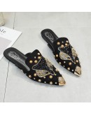 Women Shoe  String-bead Pointed Rhinestone Rivet Flats Woman's Slippers Slip-On Mules Loafer Sandals Slides Ladies Shoes