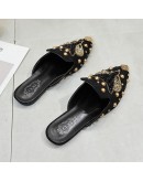 Women Shoe  String-bead Pointed Rhinestone Rivet Flats Woman's Slippers Slip-On Mules Loafer Sandals Slides Ladies Shoes