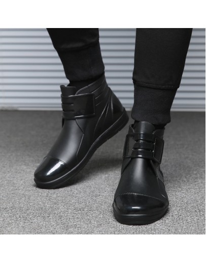  PVC Waterproof RainBoots Waterproof Flat Shoes Men Black Rainboots Blue Rubber Ankle Boots Buckle Botas 369