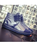  PVC Waterproof RainBoots Waterproof Flat Shoes Men Black Rainboots Blue Rubber Ankle Boots Buckle Botas 369