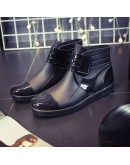  PVC Waterproof RainBoots Waterproof Flat Shoes Men Black Rainboots Blue Rubber Ankle Boots Buckle Botas 369