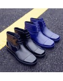  PVC Waterproof RainBoots Waterproof Flat Shoes Men Black Rainboots Blue Rubber Ankle Boots Buckle Botas 369