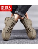 Leather Men Boots Handmade Ankle Boots Khaki Outdoor Autumn Boots Men Casual Leather Shoes Spring Winter Vintage bootspo890