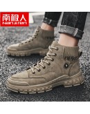 Leather Men Boots Handmade Ankle Boots Khaki Outdoor Autumn Boots Men Casual Leather Shoes Spring Winter Vintage bootspo890