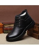 Winter Wool Men's Boots Leather Warm Leisure Shoes British Round Toe Short Plush Ankle Boots Sheep Fur Plus Large Size