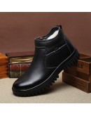 Winter Wool Men's Boots Leather Warm Leisure Shoes British Round Toe Short Plush Ankle Boots Sheep Fur Plus Large Size