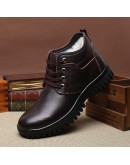 Winter Wool Men's Boots Leather Warm Leisure Shoes British Round Toe Short Plush Ankle Boots Sheep Fur Plus Large Size