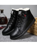 Autumn Winter Leather Ankle Snow Men Boots Shoes With Fur Plush Warm Male Casual Boot Sneakers 