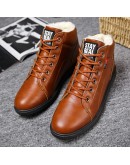 Autumn Winter Leather Ankle Snow Men Boots Shoes With Fur Plush Warm Male Casual Boot Sneakers 