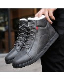 Autumn Winter Leather Ankle Snow Men Boots Shoes With Fur Plush Warm Male Casual Boot Sneakers 