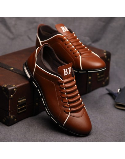 Spring Autumn Men Shoes Casual Sneakers  Solid Leather Shoes Formal Business Sport Flat Round Toe Light Breathablewe4