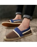   Heels Men Flats Plimsolls Striped Canvas  Casual Linen Shoes Men hemp Shoes Male Espadrille Fisherman Shoes 