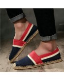   Heels Men Flats Plimsolls Striped Canvas  Casual Linen Shoes Men hemp Shoes Male Espadrille Fisherman Shoes 