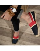   Heels Men Flats Plimsolls Striped Canvas  Casual Linen Shoes Men hemp Shoes Male Espadrille Fisherman Shoes 