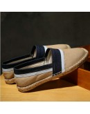   Heels Men Flats Plimsolls Striped Canvas  Casual Linen Shoes Men hemp Shoes Male Espadrille Fisherman Shoes 