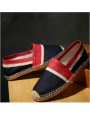   Heels Men Flats Plimsolls Striped Canvas  Casual Linen Shoes Men hemp Shoes Male Espadrille Fisherman Shoes 