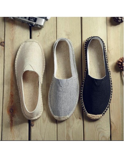 Summer  Men Loafers Linen  Korea Flat driving boat Shoes Male Black Canvas Shoes Fisherman shoes Ethnic Style 889