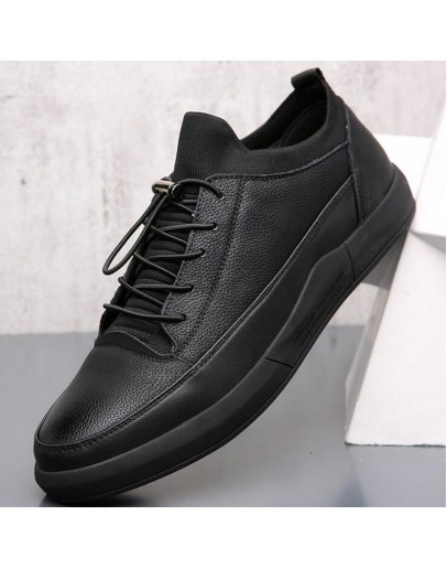 High- Ital Design  all Black Flats Men Casual Sneakers Shoes Man leather shoes Zapatos Mujer Chaussure Homme 