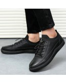 High- Ital Design  all Black Flats Men Casual Sneakers Shoes Man leather shoes Zapatos Mujer Chaussure Homme 