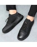 High- Ital Design  all Black Flats Men Casual Sneakers Shoes Man leather shoes Zapatos Mujer Chaussure Homme 