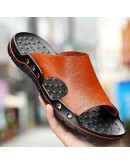 Sandals Men's Leather  Classic Summer Men Slippers Soft Original Sandals Real Leather Slippers Men Roman Outdoor Leather Slides