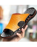 Sandals Men's Leather  Classic Summer Men Slippers Soft Original Sandals Real Leather Slippers Men Roman Outdoor Leather Slides