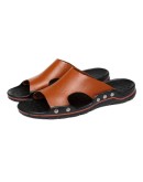 Sandals Men's Leather  Classic Summer Men Slippers Soft Original Sandals Real Leather Slippers Men Roman Outdoor Leather Slides