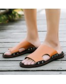 plus sizes 48 Leather Slippers for Men summer slides Male Sandals Beach shoes outside flip flops hombres sandalia  dfg5