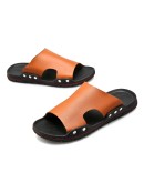 plus sizes 48 Leather Slippers for Men summer slides Male Sandals Beach shoes outside flip flops hombres sandalia  dfg5