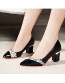 miaoguan  Square Heel Pointed Toe High Heels Pure Slip-On PU Leather Sexy Classic Zapatos De Mujer Shoes for Women