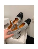 Mary Jane Shoes 2023 Spring Summer Bling Pearl Chain Women Chunky Heels Shoes Pumps Dress Party Women Mid Heels Women Shoes