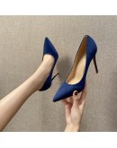 6cm  Thin High Heel Flock Pointed Toe Pumps Banquet Blue Shoes for Women 39 40 41