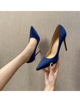 6cm  Thin High Heel Flock Pointed Toe Pumps Banquet Blue Shoes for Women 39 40 41