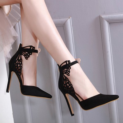  Sexy Black Bow Pointed Toe High Heels Sandals Shoes Woman Ladies Wedding Pointed Party Pumps Dress Shoes Large Size