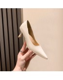 4cm  Thin Low Heels Soft Leather Pumps Pointed Toe Ladies Dress for Beige Shoes for Women 41 42 43