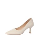 4cm  Thin Low Heels Soft Leather Pumps Pointed Toe Ladies Dress for Beige Shoes for Women 41 42 43